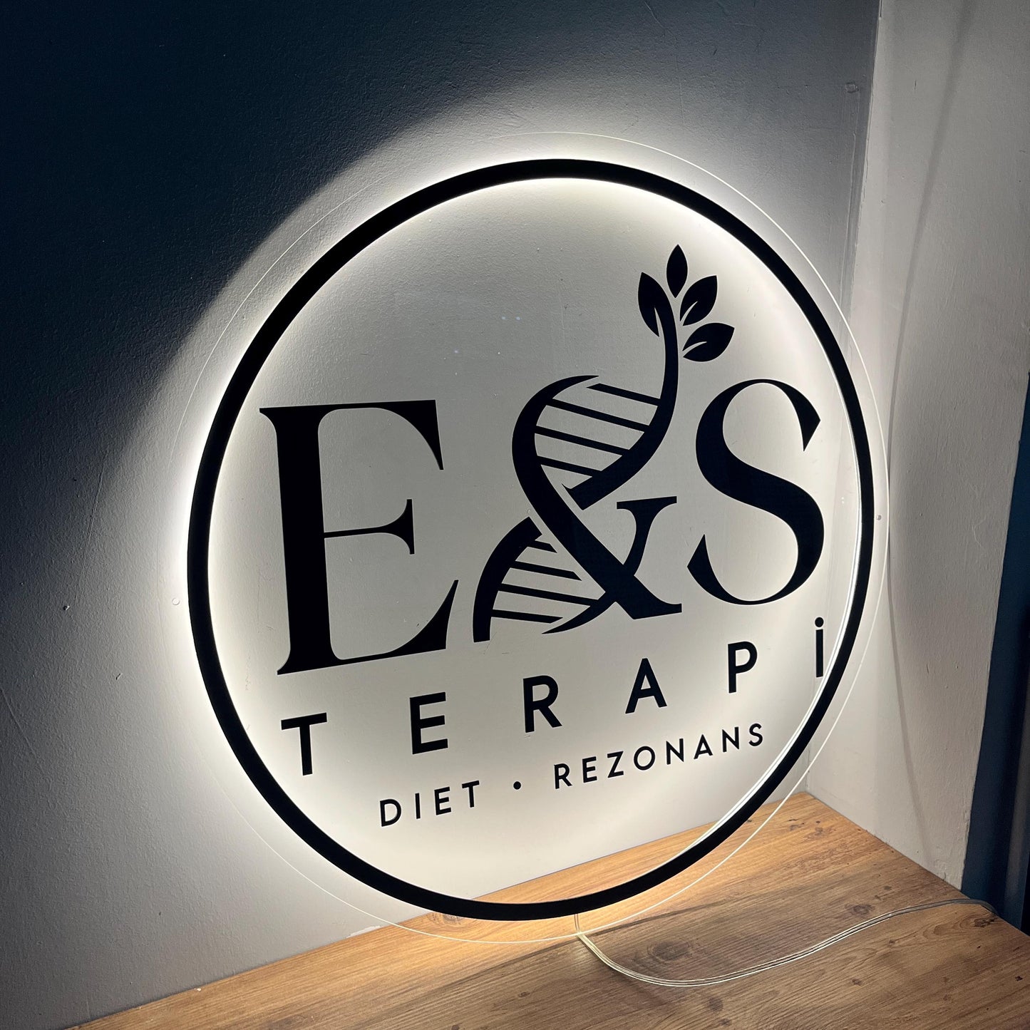 Clear Acrylic Round Custom Neon Sign, Backlit Acrylic Sign, Personalized Business Name Sign, Salon Wall Decor, Office Sign, Storefront Sign