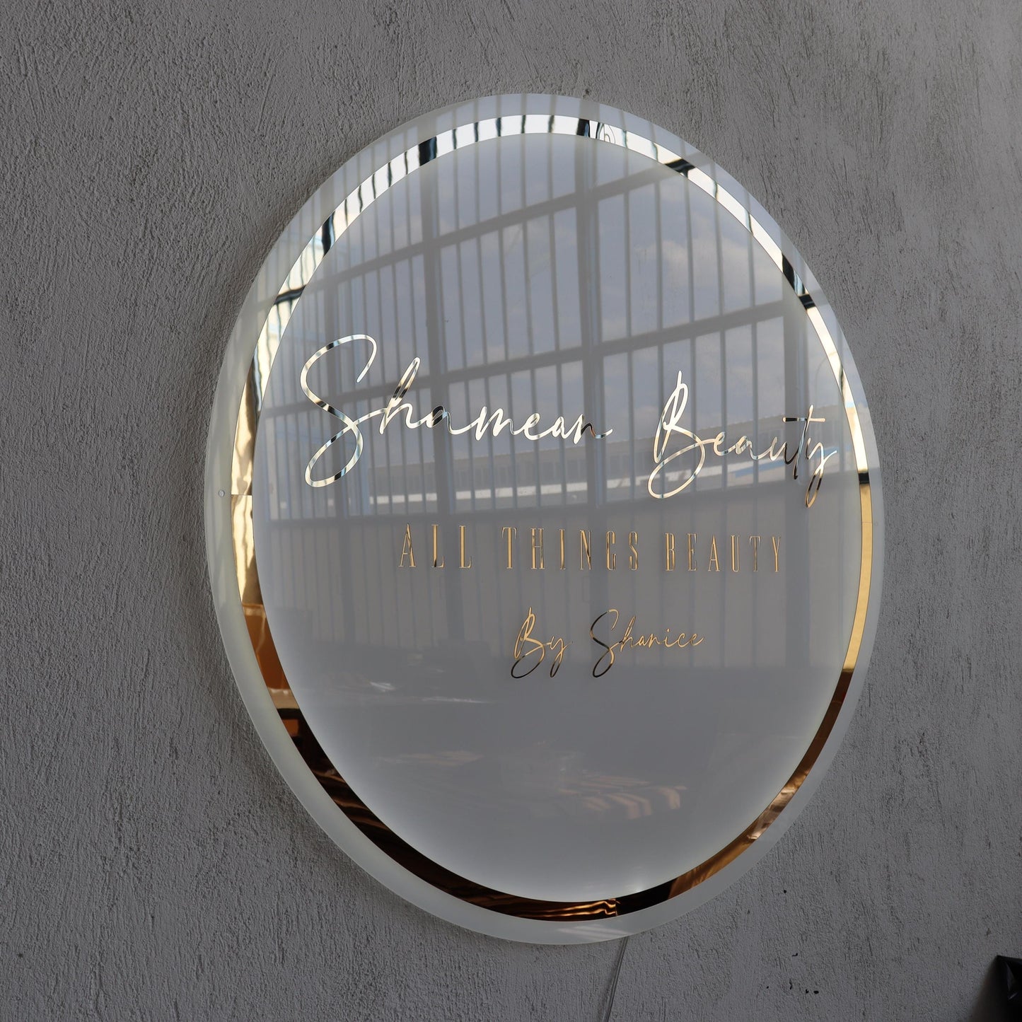 Custom Frosted Acrylic Round Neon Sign, Circle Shape with Frosted Background Business Logo Display Salon Spa Decor Gift