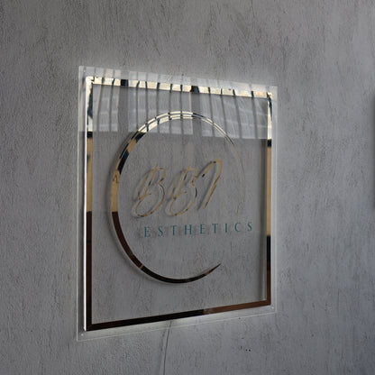 Square Business Neon Sign | Mirror Neon Sign |  Acrylic Custom Logo Decoration