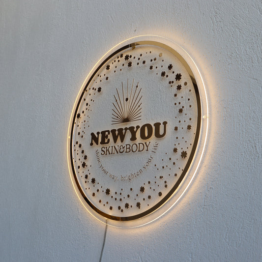 Gold Mirror Business Neon Sign | Mirror Neon Sign |  Acrylic Custom Logo Decoration