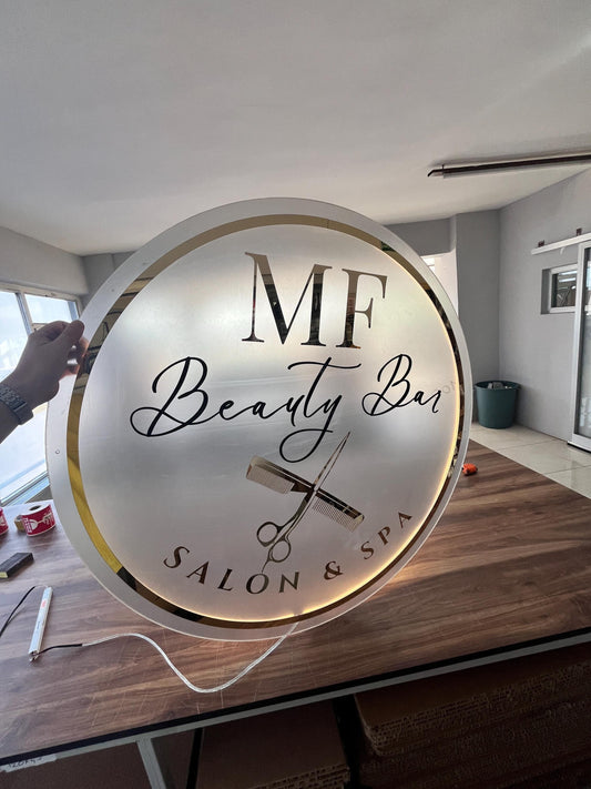 Custom Neon Sign For Business Decor | Frosted Acrylic Gold Mirror