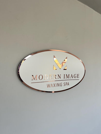 Custom Oval Sign For Business Decor | White Background Mirror Sign