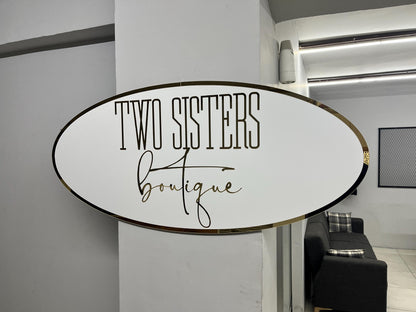 Custom Oval Sign For Business Decor | White Background Mirror Sign