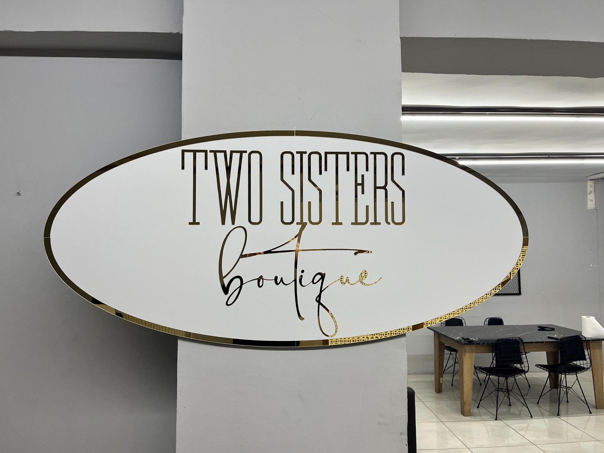 Custom Oval Sign For Business Decor | White Background Mirror Sign