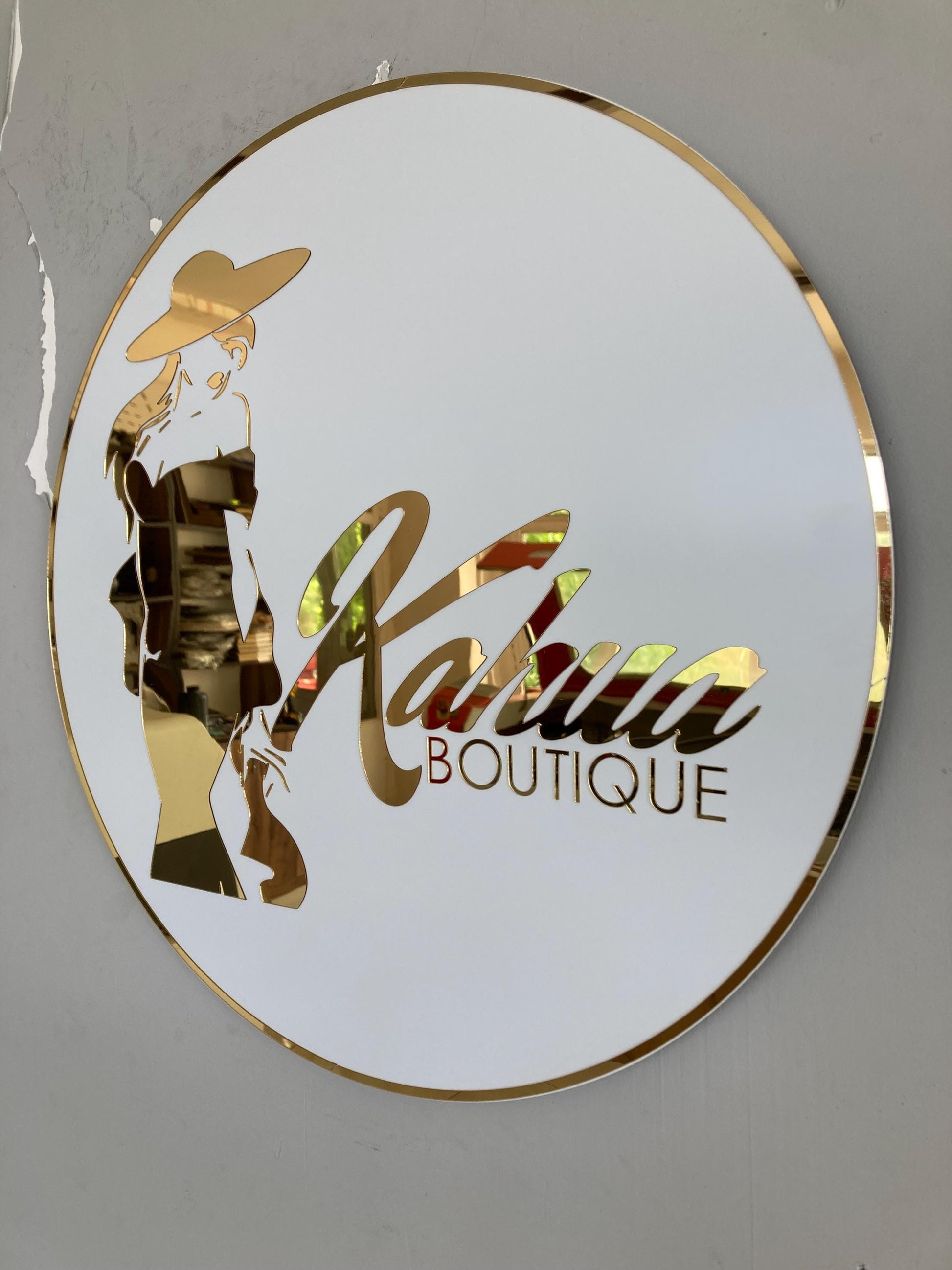 Custom Round Sign For Business Decor | Acrylic Gold Mirror Business Sign