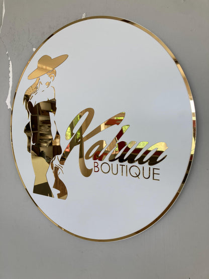 Custom Round Sign For Business Decor | Acrylic Gold Mirror Business Sign
