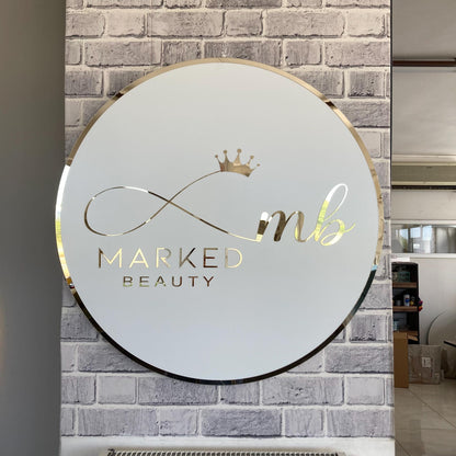 Custom Round Sign For Business Decor | Acrylic Gold Mirror Business Sign