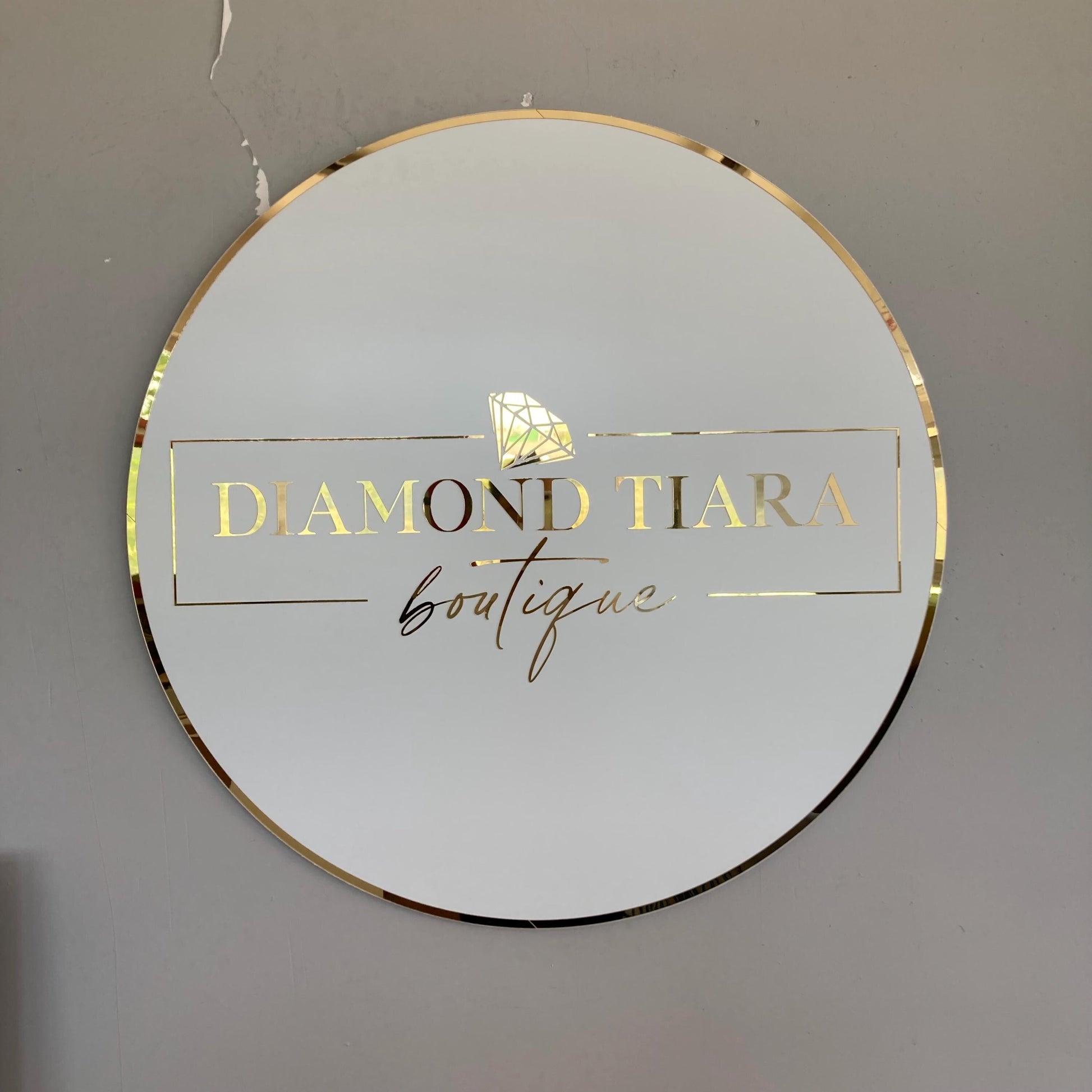 Custom Round Sign For Business Decor | Acrylic Gold Mirror Business Sign