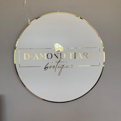 Custom Round Sign For Business Decor | Acrylic Gold Mirror Business Sign