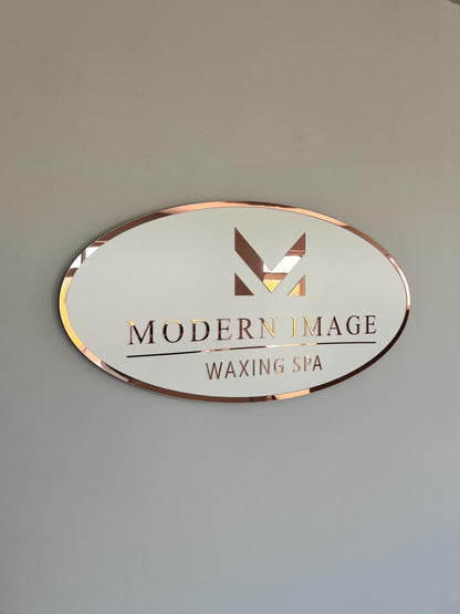 Custom Oval Sign For Business Decor | White Background Mirror Sign