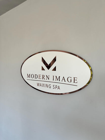 Custom Oval Sign For Business Decor | White Background Mirror Sign