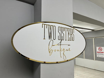 Custom Oval Sign For Business Decor | White Background Mirror Sign