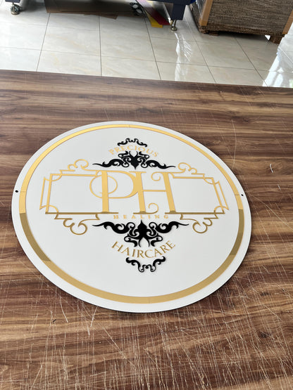 Custom Round Sign For Business Decor | Acrylic Gold Mirror Business Sign
