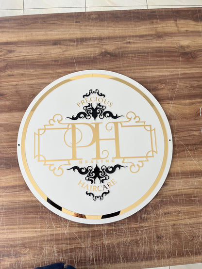Custom Round Sign For Business Decor | Acrylic Gold Mirror Business Sign