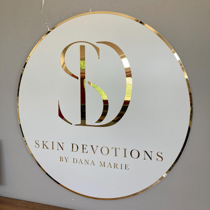 Custom Round Sign For Business Decor | Acrylic Gold Mirror Business Sign