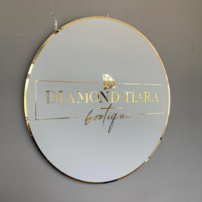 Custom Round Sign For Business Decor | Acrylic Gold Mirror Business Sign