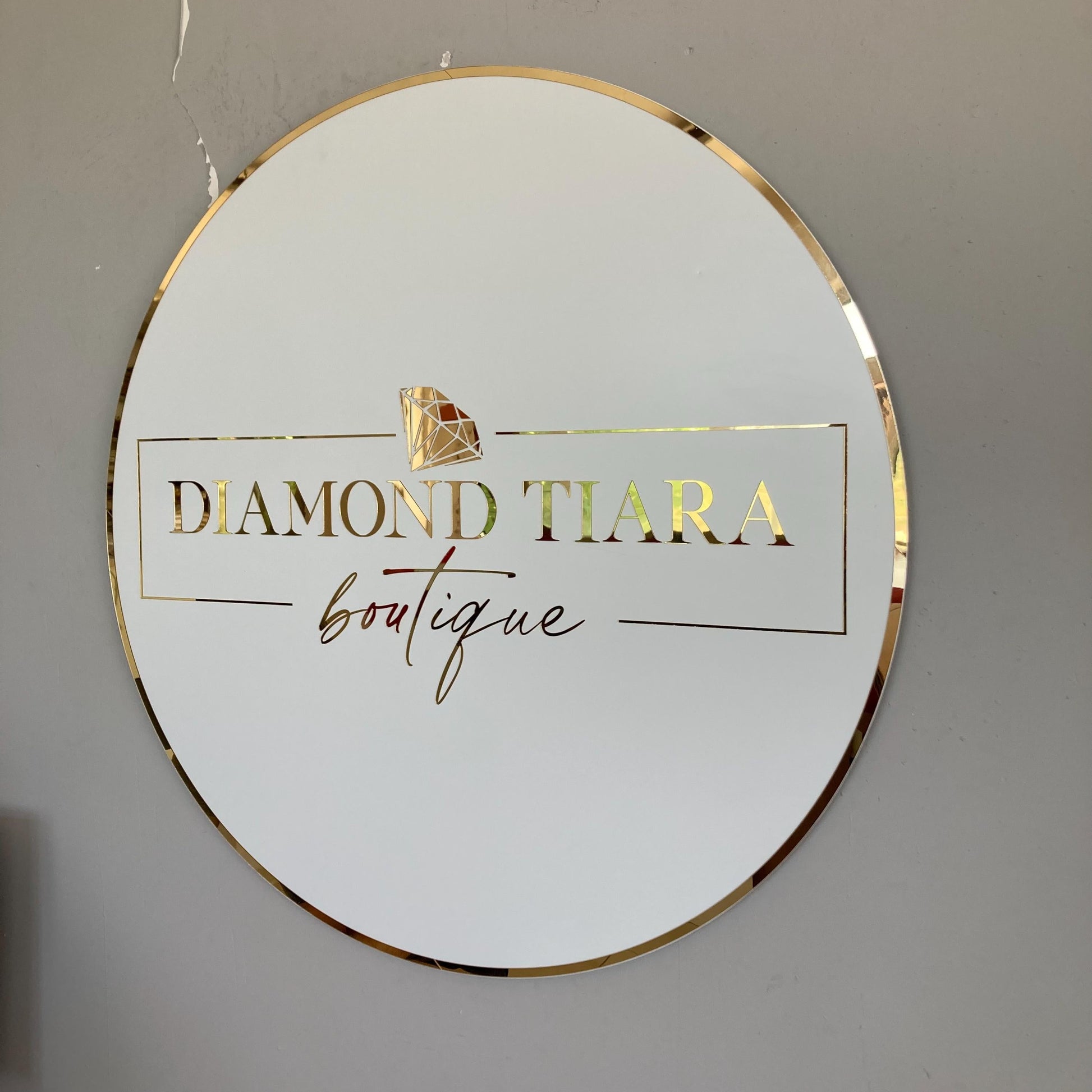 Custom Round Sign For Business Decor | Acrylic Gold Mirror Business Sign