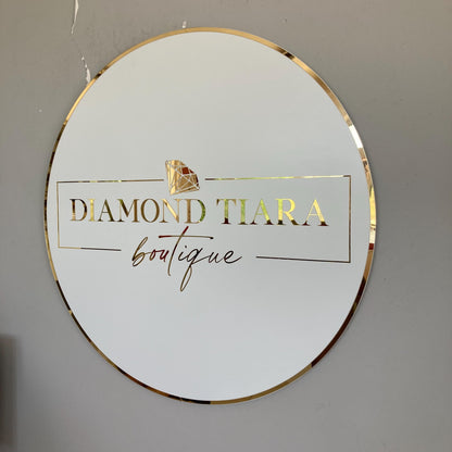 Custom Round Sign For Business Decor | Acrylic Gold Mirror Business Sign