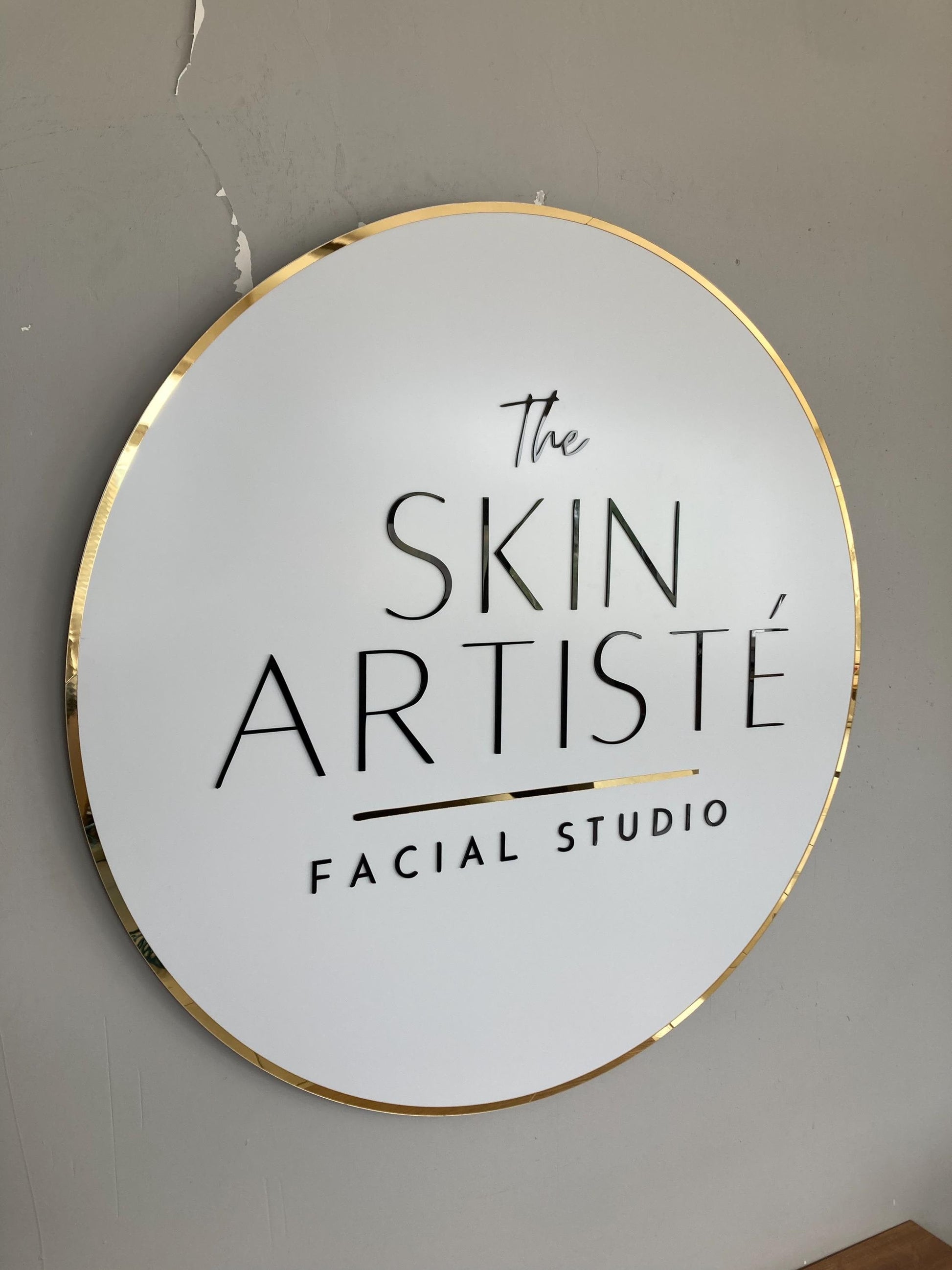 Custom Round Sign For Business Decor | Acrylic Gold Mirror Business Sign