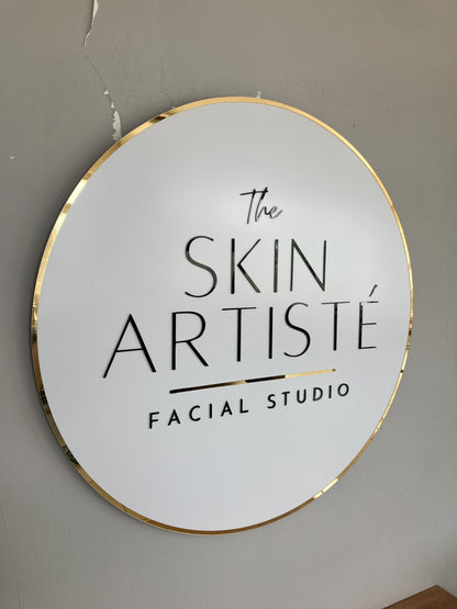 Custom Round Sign For Business Decor | Acrylic Gold Mirror Business Sign