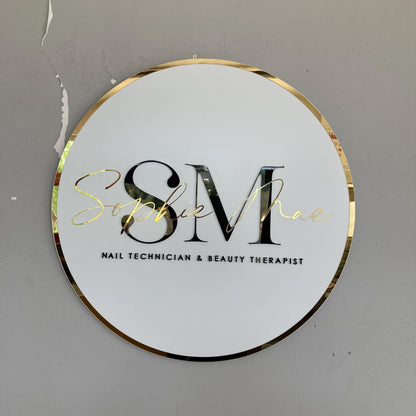 Custom Round Sign For Business Decor | Acrylic Gold Mirror Business Sign