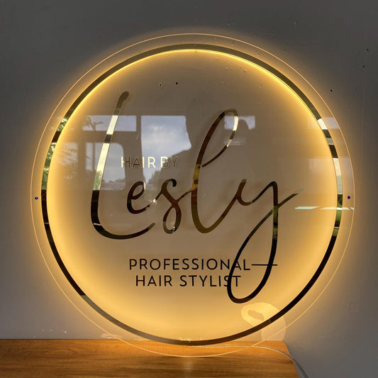 Custom Neon Sign For Business Decor | Frosted Acrylic Gold Mirror Sign