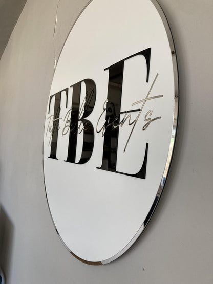Business Round Mirror Logo Sign, Custom 3D Acrylic Sign, Modern Office Wall Decor, Personalized Company Logo, Reception Desk Sign
