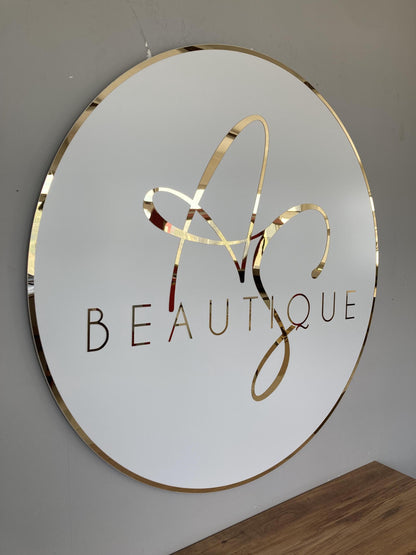 Business Round Mirror Logo Sign, Custom 3D Acrylic Sign, Modern Office Wall Decor, Personalized Company Logo, Reception Desk Sign
