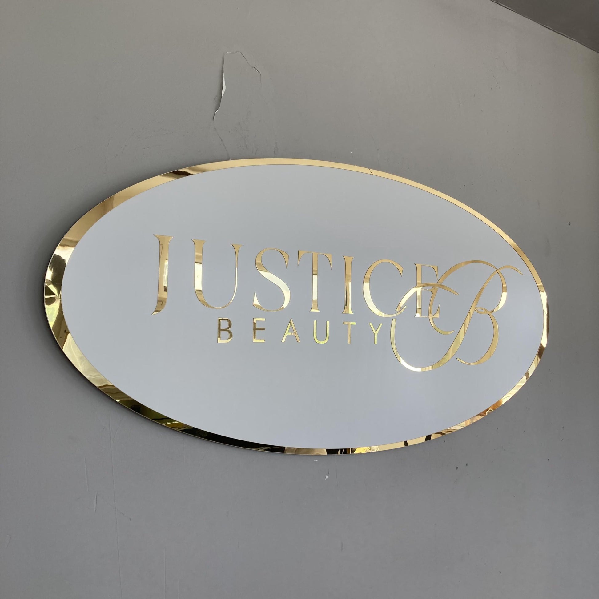 Business Oval Mirror Logo Sign, Custom 3D Acrylic Sign, Modern Office Wall Decor, Personalized Company Logo, Reception Desk Sign