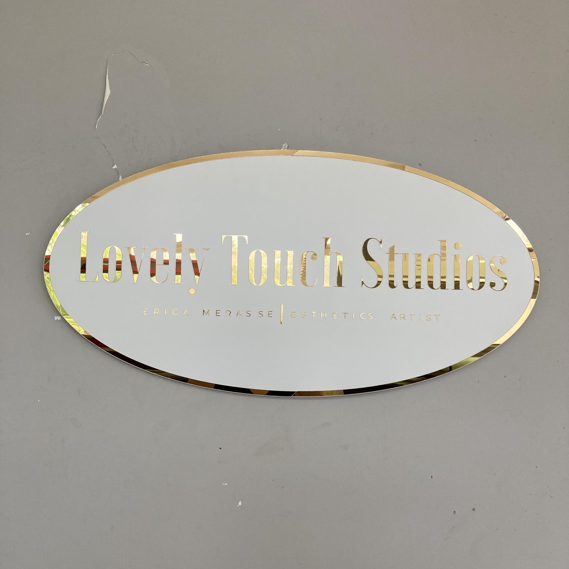 Business Oval Mirror Logo Sign, Custom 3D Acrylic Sign, Modern Office Wall Decor, Personalized Company Logo, Reception Desk Sign