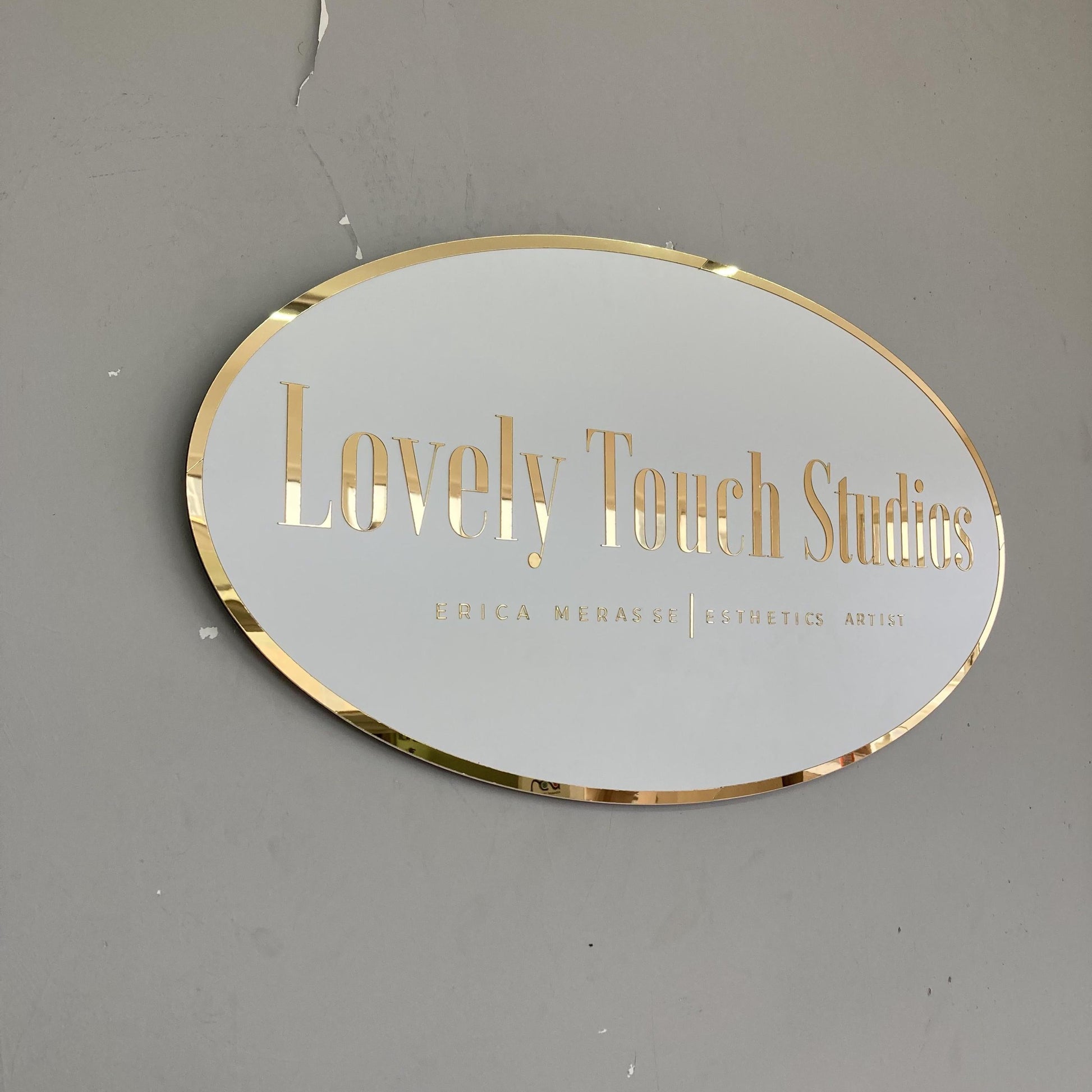 Business Oval Mirror Logo Sign, Custom 3D Acrylic Sign, Modern Office Wall Decor, Personalized Company Logo, Reception Desk Sign