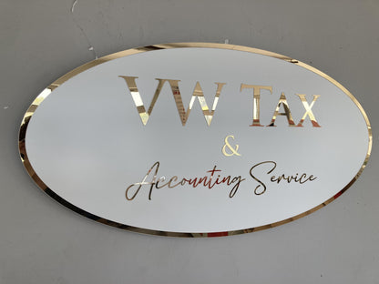 Business Oval Mirror Logo Sign, Custom 3D Acrylic Sign, Modern Office Wall Decor, Personalized Company Logo, Reception Desk Sign