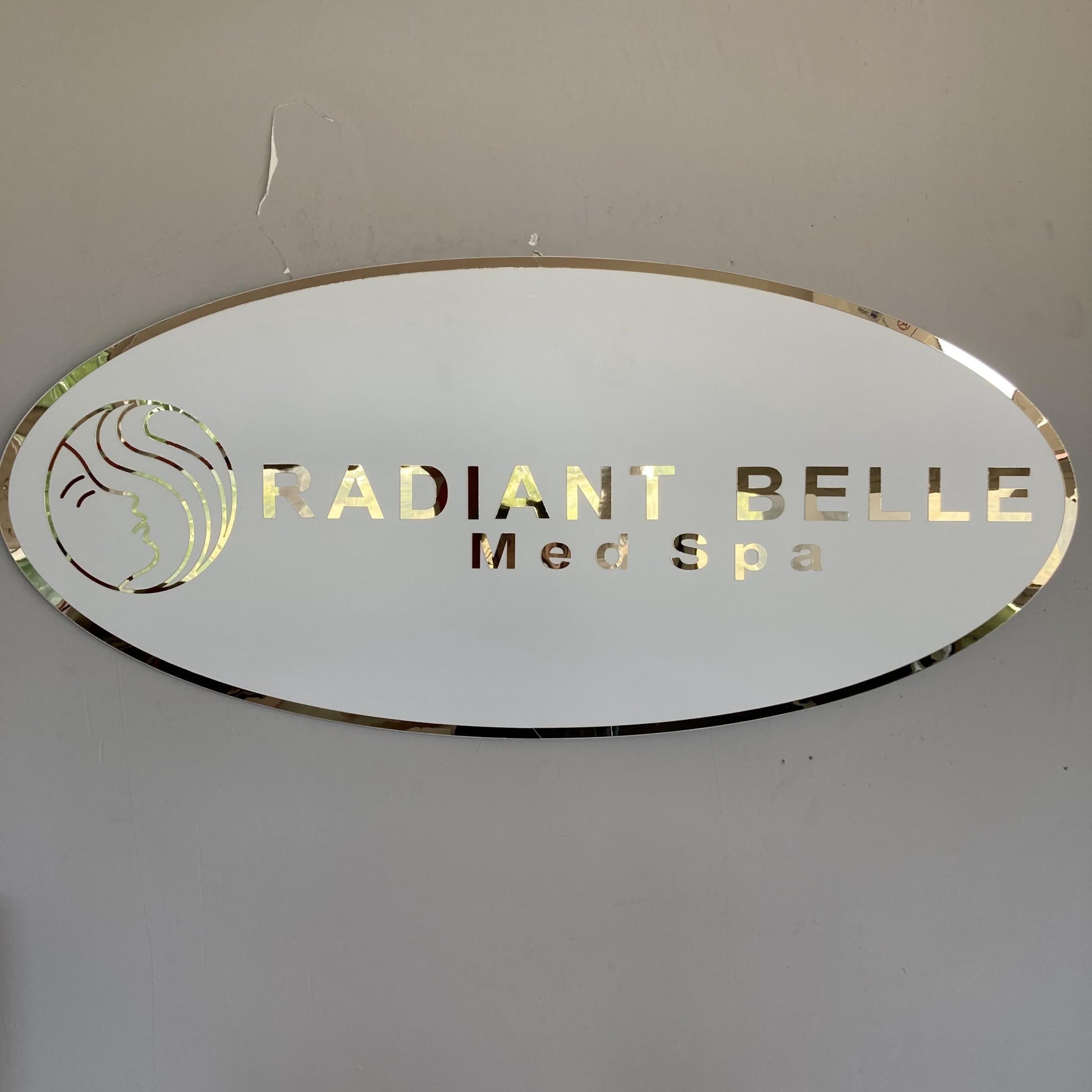 Business Oval Mirror Logo Sign, Custom 3D Acrylic Sign, Modern Office Wall Decor, Personalized Company Logo, Reception Desk Sign