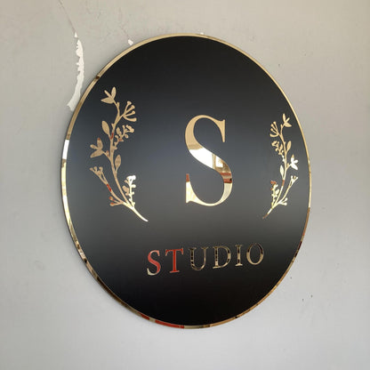 Business Round Mirror Logo Sign, Custom 3D Acrylic Sign, Modern Office Wall Decor, Personalized Company Logo, Reception Desk Sign