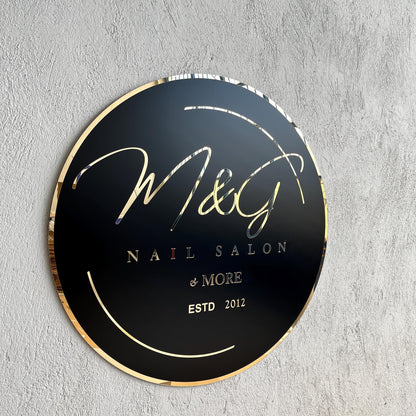 Business Black Round Mirror Logo Sign, Custom 3D Acrylic Sign, Modern Office Wall Decor, Personalized Company Logo, Reception Desk Sign