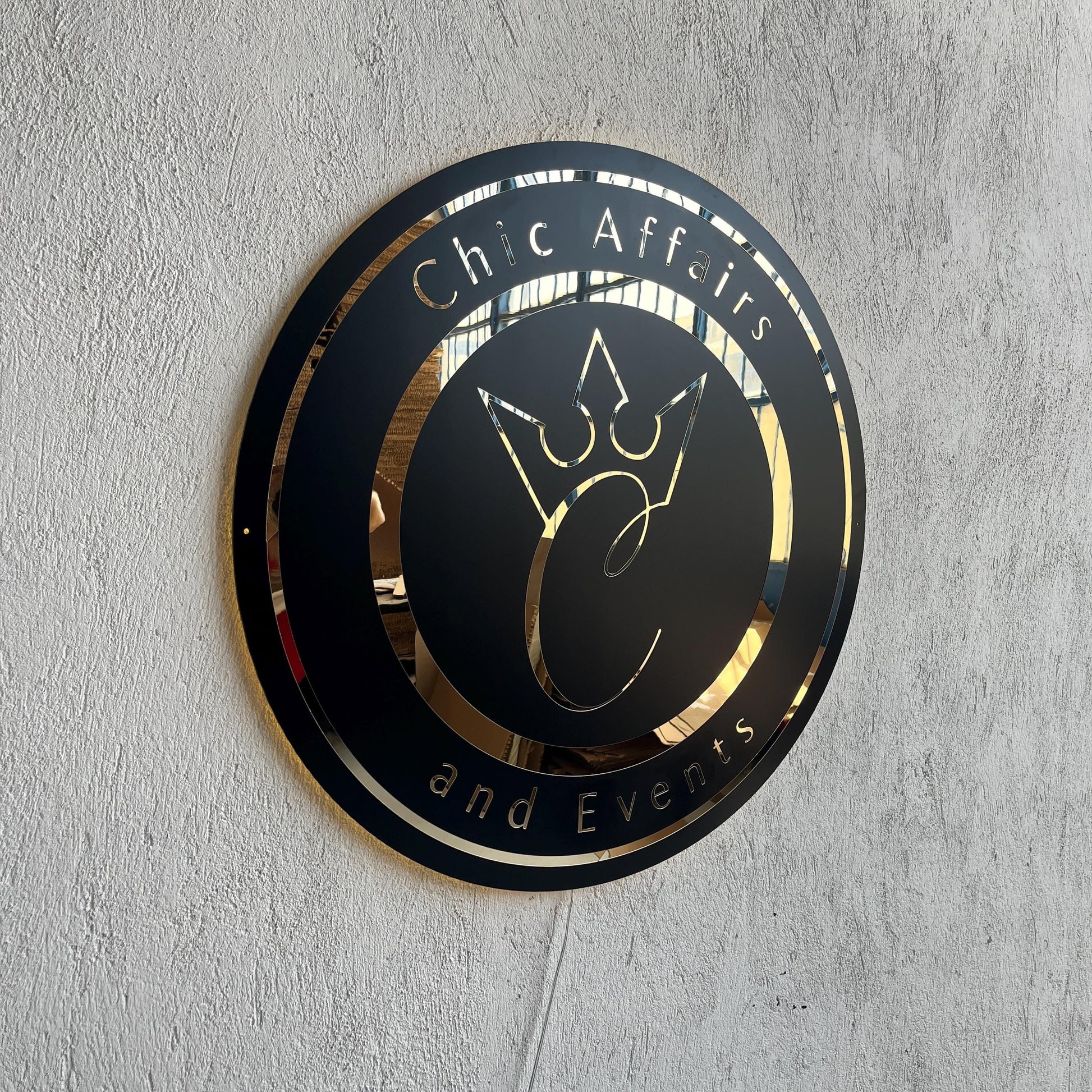 Business Black Round Mirror Logo Sign, Custom 3D Acrylic Sign, Modern Office Wall Decor, Personalized Company Logo, Reception Desk Sign