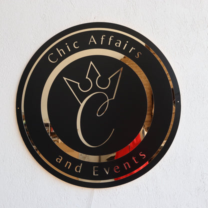 Business Black Round Mirror Logo Sign, Custom 3D Acrylic Sign, Modern Office Wall Decor, Personalized Company Logo, Reception Desk Sign