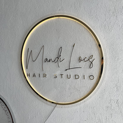 Gold Mirror Custom Sign Business Logo, Backlit Acrylic Sign, Personalized Business Name Sign, Salon Wall Decor, Office Sign, Storefront Sign