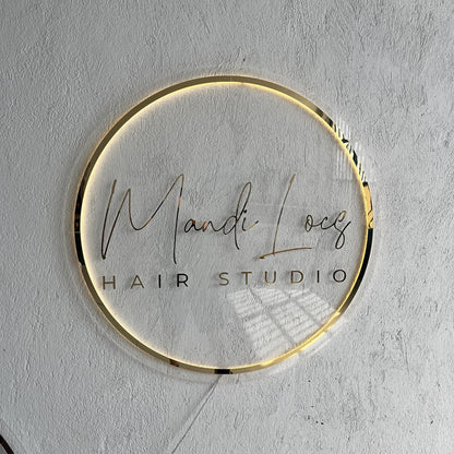 Gold Mirror Custom Sign Business Logo, Backlit Acrylic Sign, Personalized Business Name Sign, Salon Wall Decor, Office Sign, Storefront Sign