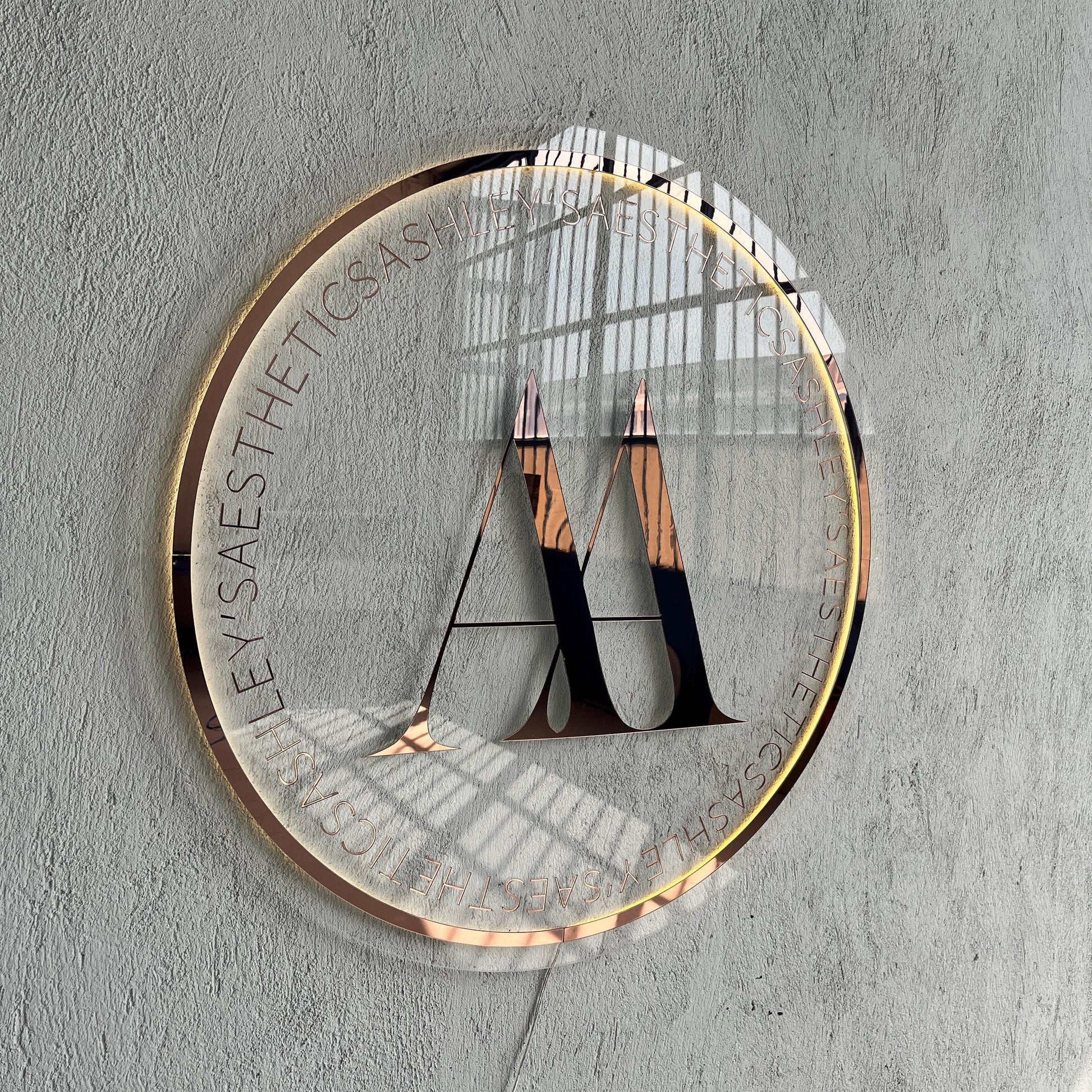 Rose Gold Mirror Custom Sign Business Logo, Backlit Acrylic Sign, Personalized Business Name Sign, Salon Wall Decor, Office Storefront Sign