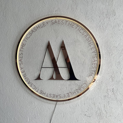 Rose Gold Mirror Custom Sign Business Logo, Backlit Acrylic Sign, Personalized Business Name Sign, Salon Wall Decor, Office Storefront Sign