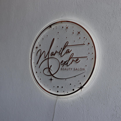 Rose Gold Mirror Custom Sign Business Logo, Backlit Acrylic Sign, Personalized Business Name Sign, Salon Wall Decor, Office Storefront Sign