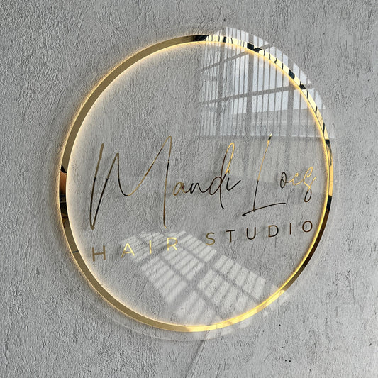 Clear Acrylic Custom Neon Sign, Backlit Acrylic Sign, Personalized Business Name Sign, Salon Wall Decor, Office Sign, Storefront Sign