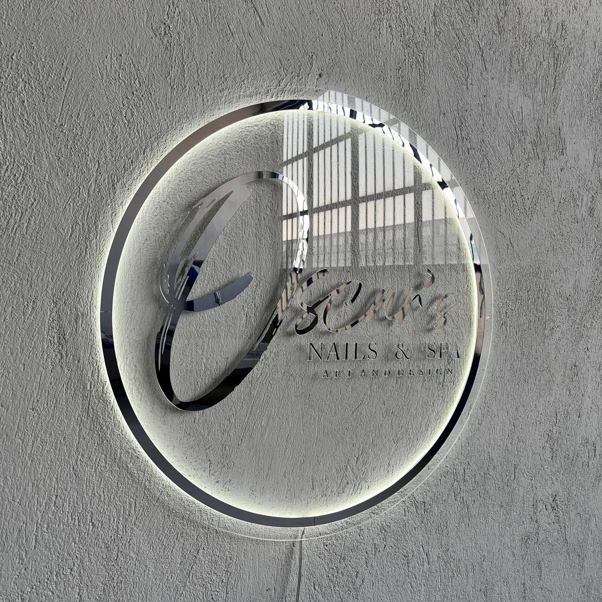 Silver Mirror Custom Sign Business Logo, Backlit Acrylic Sign, Personalized Business Name Sign, Salon Wall Decor, Office Sign, Store Sign