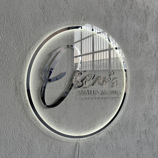 Silver Mirror Custom Sign Business Logo, Backlit Acrylic Sign, Personalized Business Name Sign, Salon Wall Decor, Office Sign, Store Sign