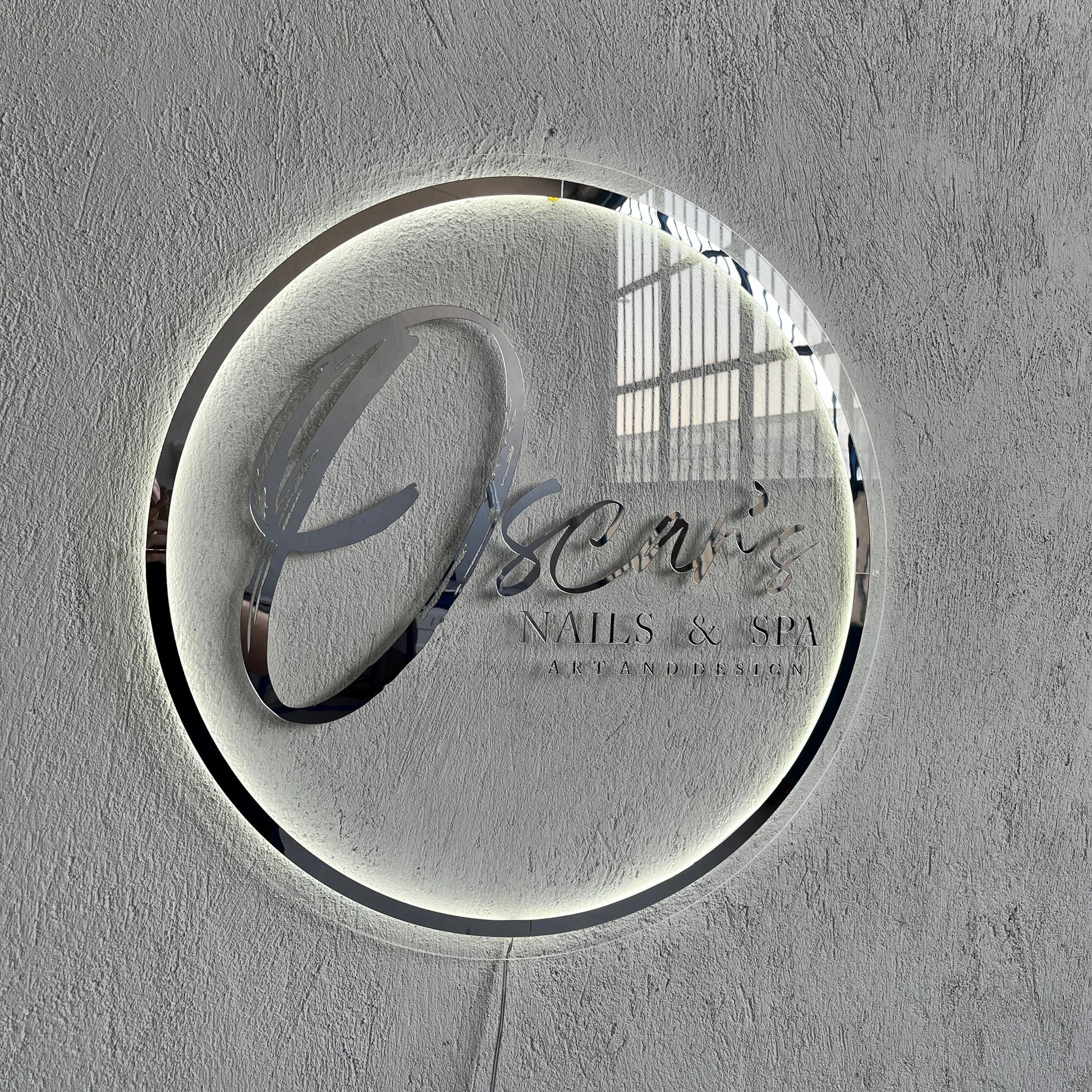Silver Mirror Custom Sign Business Logo, Backlit Acrylic Sign, Personalized Business Name Sign, Salon Wall Decor, Office Sign, Store Sign