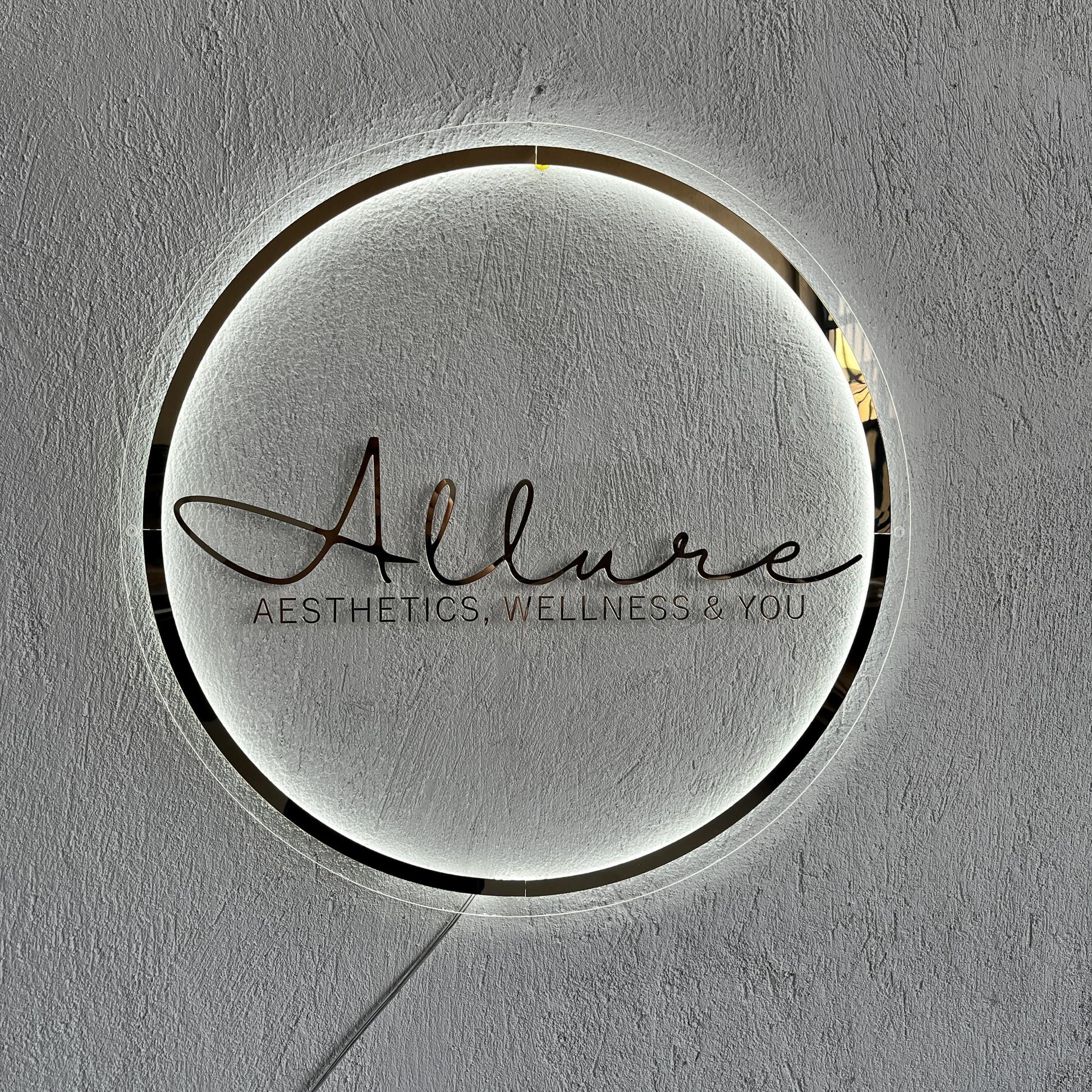 Gold Mirror Custom Sign Business Logo, Backlit Acrylic Sign, Personalized Business Name Sign, Salon Wall Decor, Office Sign, Storefront Sign