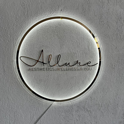 Gold Mirror Custom Sign Business Logo, Backlit Acrylic Sign, Personalized Business Name Sign, Salon Wall Decor, Office Sign, Storefront Sign