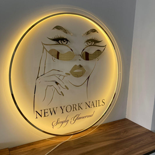 Clear Acrylic Gold Mirror Custom Neon Sign, Backlit Acrylic Sign, Personalized Business Name Sign, Salon Wall Decor, Office Sign, Store Sign