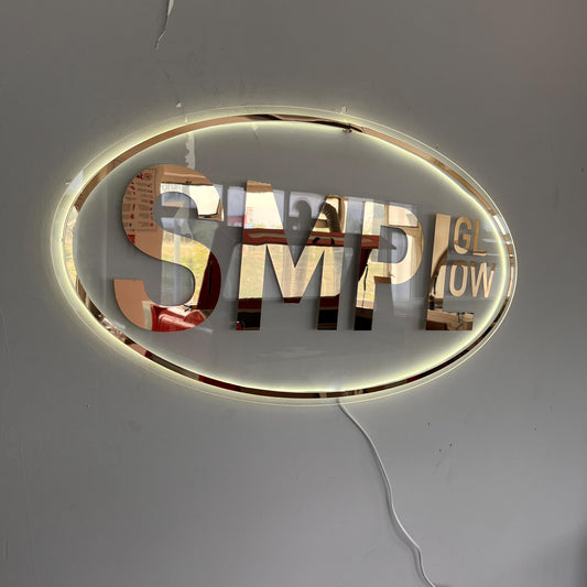 Clear Acrylic Oval Custom Neon Sign, Backlit Acrylic Sign, Personalized Business Name Sign, Salon Wall Decor, Office Sign, Storefront Sign
